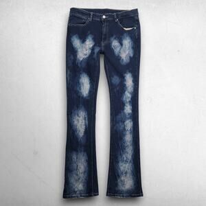 mnml Foggy Fade Flare Jeans Distressed Stretch Denim Men 34 Dark Blue